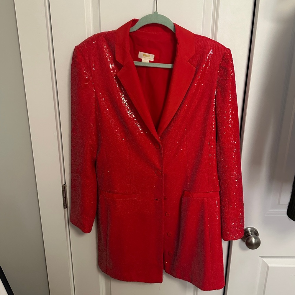 Anthropologie Maeve Red Sequin Blazer Dress